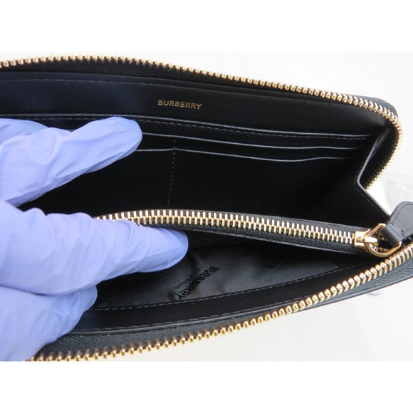 BURBERRY ELLERBY BLACK LEATHER ICON STRIPE CANVAS ZIP AROUND CONTINENTAL WALLET - Picture 4 of 14